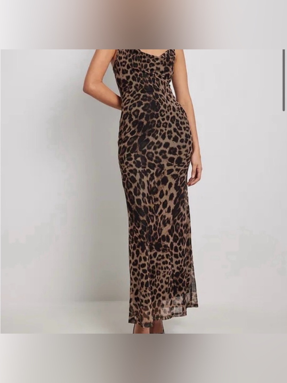*NWT* NA-KD  Animal Print Leopard Mesh Spaghetti Strap Maxi Dress Size L